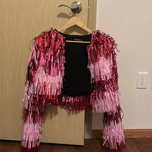 Nasty Gal Cropped Tinsel Fringe Jacket